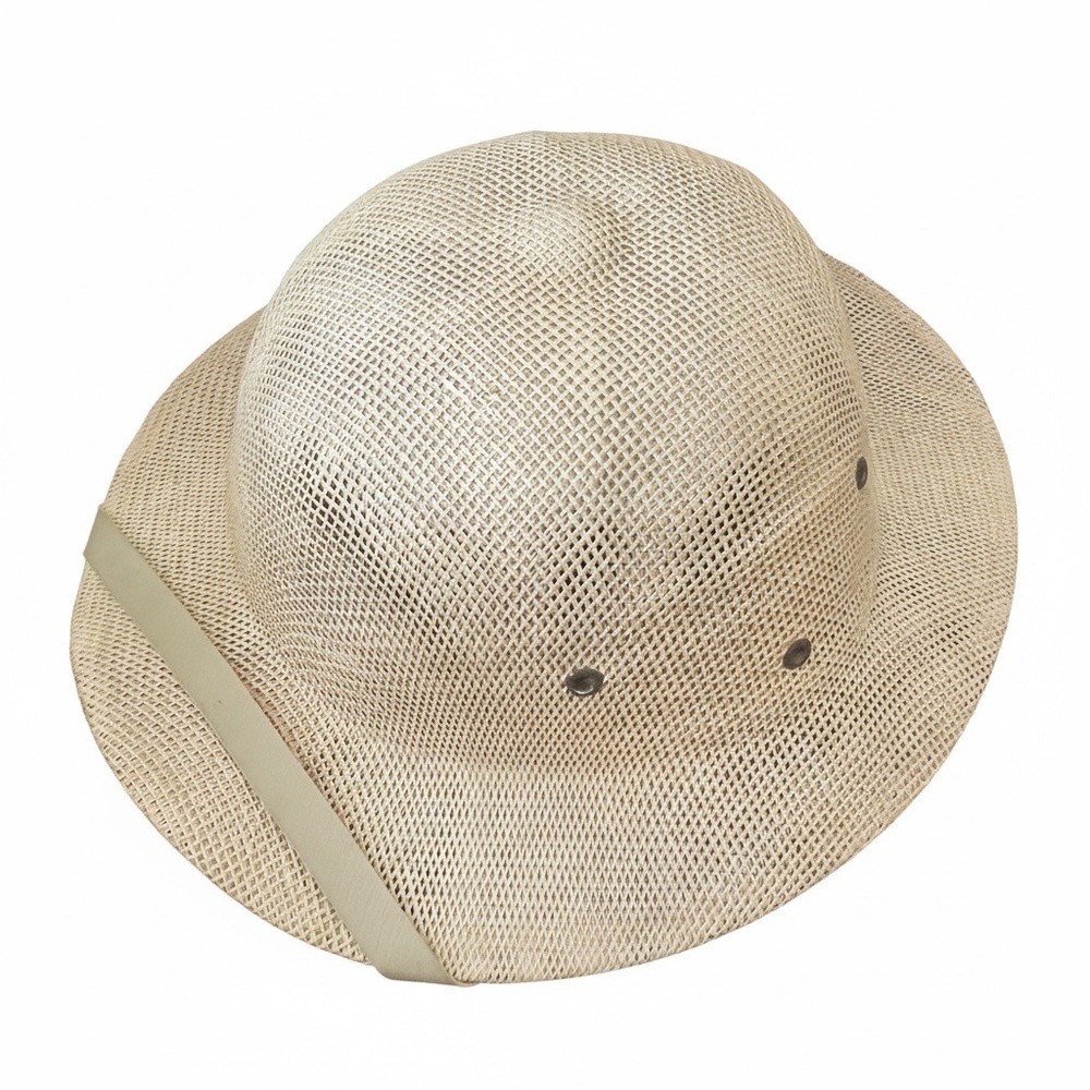 Authentic! Classic! 1980s Safari Pith Helmet or Hard Straw Hat W Faux Leather NY